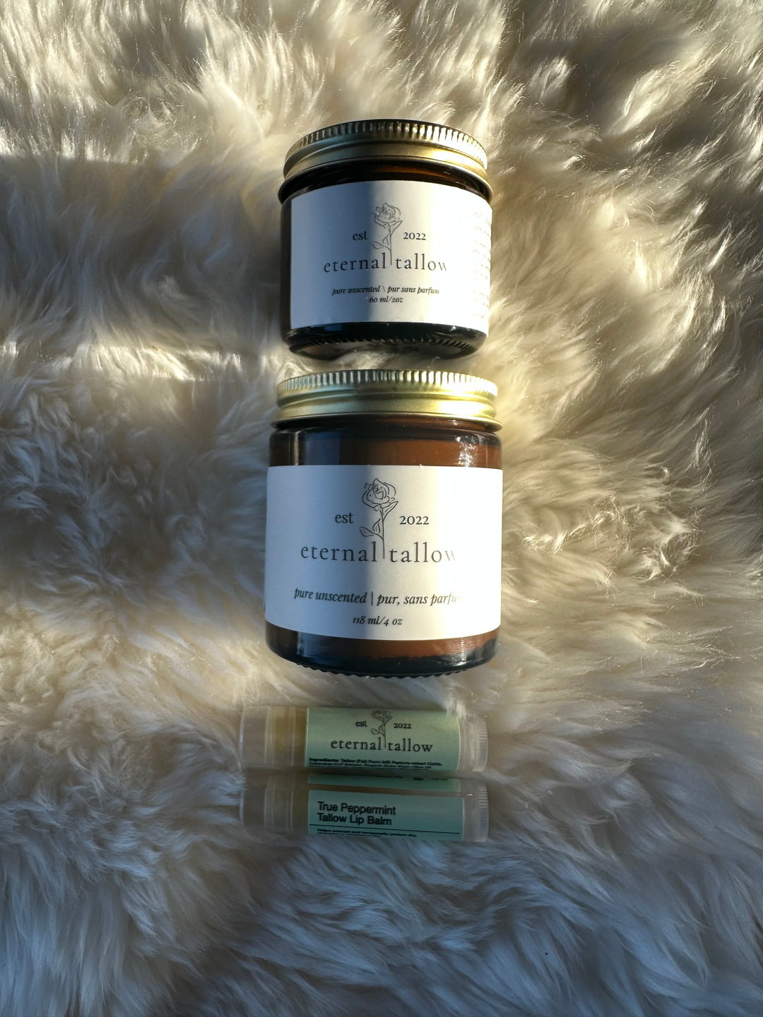 Unscented Tallow Balm Bundle + True Peppermint Lip Balms